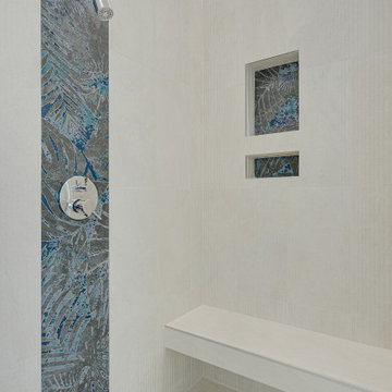 Shower with Floating Bench and Beautiful Accent