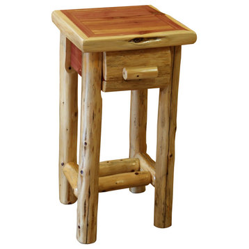 Red Cedar Log Small Nightstand with Drawer