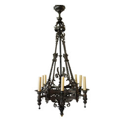 French Wrought Iron Eight-Light Chandelier - Pendant Lighting