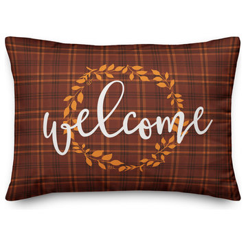 Welcome Fall Plaid 14"x20" Throw Pillow