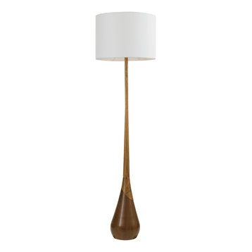 Novogratz x Globe Harrington 65" Faux Wood Floor Lamp With White Fabric Shade
