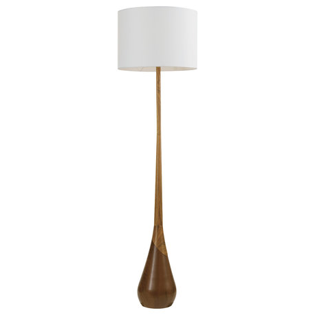 Novogratz x Globe Harrington 65" Faux Wood Floor Lamp With White Fabric Shade