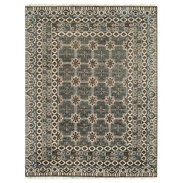 EORC Gray Hand Knotted Wool Knot Rug, 6'x9'