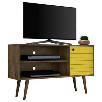 Manhattan Comfort Liberty Wood TV Stand for TVs up to 46" in Brown/Yellow