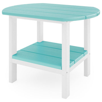 Outdoor Oval Side Table, Destin White and Gulf Shores Teal