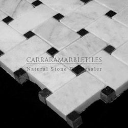 White Carrara Marble Italian Bianco Carrera Basketweave Mosaic Tile with Nero Ma - Products