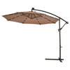 10' Hanging Solar LED Umbrella Patio Sun Shade Offset Market W/Base Tan