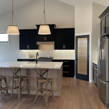 Black Paint and Light White Oak Kitchen Design