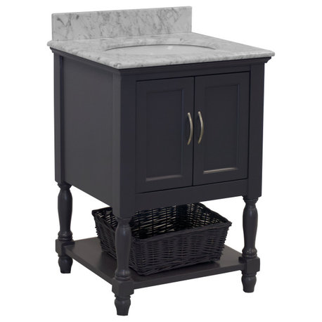 Beverly 24" Bathroom Vanity, Marine Gray, 24", Carrara Marble