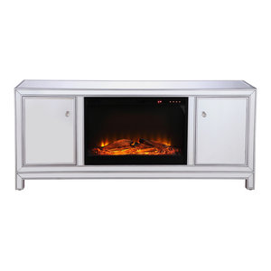 60 Mirrored Tv Stand With Wood Fireplace Insert Contemporary
