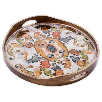 Novica Floral Heaven Reverse Painted Glass Tray
