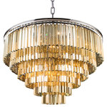 Gatsby Luminaires - Fringe 33-Light Chandelier, Polished Nickel, Golden Teak, With LED Bulbs - Bring glamour to your home with this thirty three light stunning pendant chandelier from Glass Fringe collection. Industrial style frame yet delicate and modern glass fringe options this stunning ceiling light will surely update your decor