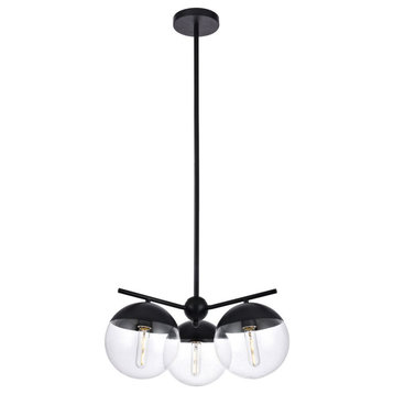 Midcentury Modern Black And Clear 3-Light Pendant