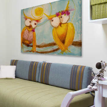 "Hoo’s Branch for Two" Painting Print on Wrapped Canvas