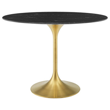 Lippa 42" Oval Artificial Marble Dining Table, Gold Black