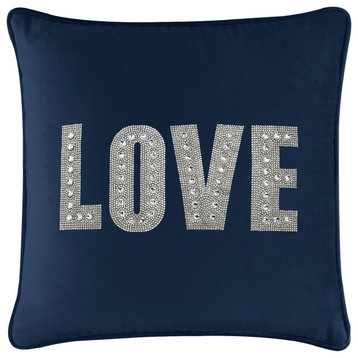 Sparkles Home Love Montaigne Pillow, Navy Velvet, 16x16"
