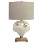 Lux Lighting - Clam Shell 28" White Coastal Table Lamp, Set of 2 - Introducing the 28-Inch Poly Resin Shell-Shaped Table Lamp, a captivating and nautical-inspired lighting fixture that evokes the spirit of coastal adventures and seaside living. This lamp is more than just a source of light; it's a maritime masterpiece that brings the tranquil beauty of the shore into your space.