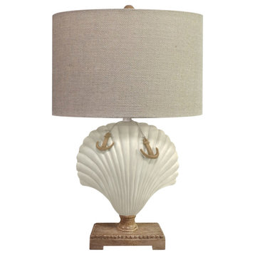 Clam Shell 28" White Coastal Table Lamp, Set of 2