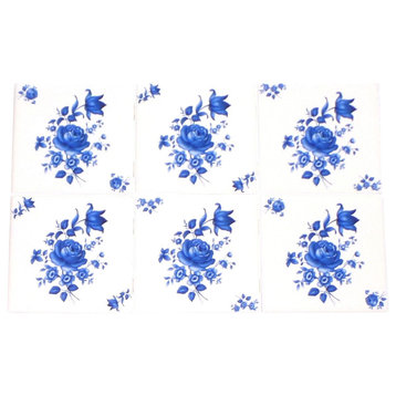 Blue Ceramic Swansea Rose Tiles, Set of 6