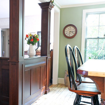Transitional White & Brown Kitchen with Island