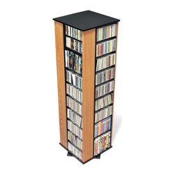 Prepac Large 4-Sided CD DVD Spinning Media Storage Tower in Oak and Black - Media Racks And Towers