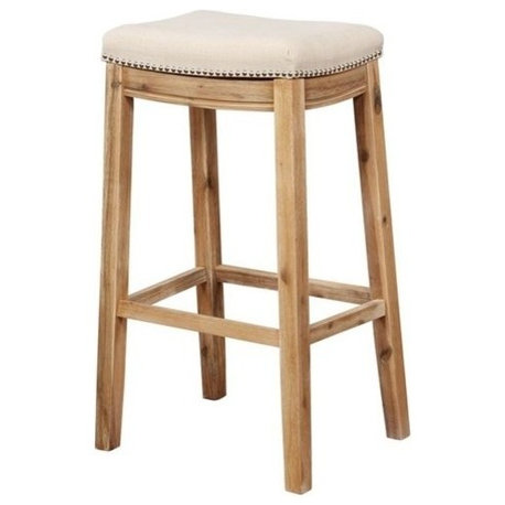 Linon Claridge Bar Stool Natural Padded Seat Acacia Wood Frame in Rustic Brown