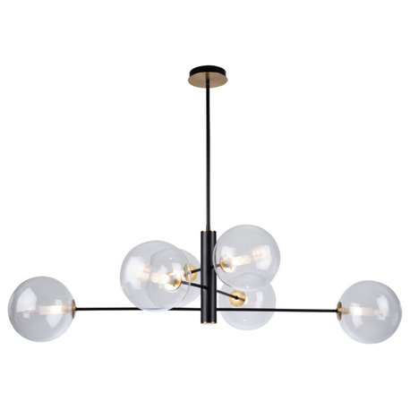 Aurelia Six Light Chandelier in Matte Black & Brass