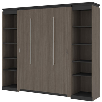 Atlin Designs 98" Full Murphy Bed with 2 Narrow Bookcases in Bark Gray