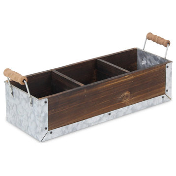 Wood And Metal 3 Slot Organizer With Side Handles