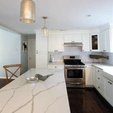 Beach House Kitchen - quartz counter top and white subway tile