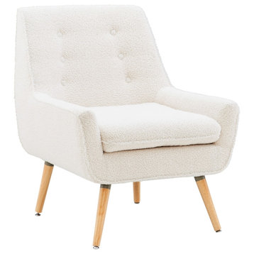 Riverbay Furniture 19'' Modern Faux Sherpa Fabric/Wood Accent Chair in White