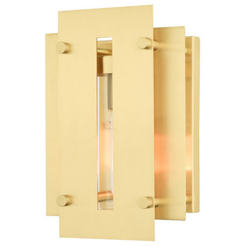 Livex 21771-12 1-Light Satin Brass Outdoor Wall Lantern, Satin Brass