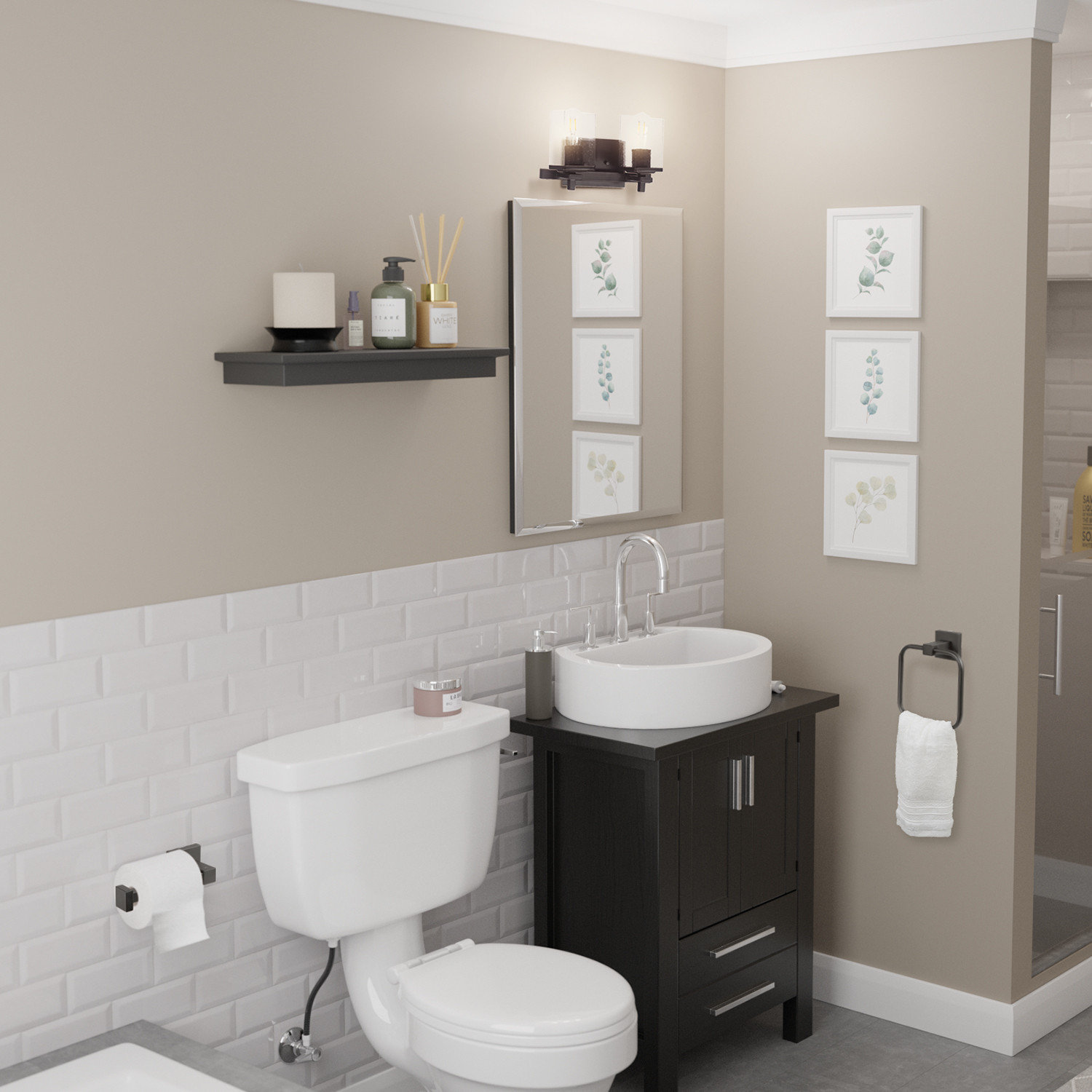 3-Piece Matte Black Powder Room Set with 13" 2-Light Vanity Fixture ...