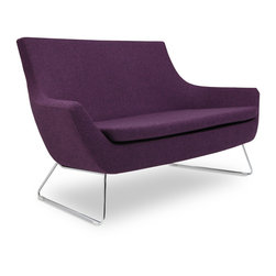 Rebecca Sofa & Chrome Base- Deep Maroon Camira Wool - Sofas