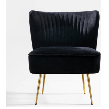 WestinTrends 25" Tufted Velvet Accent Chair for Living Dining Room, Bedroom, Den, Black
