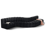 Meridian Furniture - Arc Velvet Upholstered 7-Pc. S-Shaped Modular Sectional, Black - Give your living room or den the perfect blend of style and versatility with this Arc velvet fabric curved modular Sectional. Part of the Arc modular furniture collection, this Sectional comes upholstered in rich black velvet fabric and features deep channel tufting that adds a touch of luxury while enhancing comfort and support. A seamless combination of form and function, this chair can be used with other Arc pieces to create a myriad of configurations in your well-curated room.