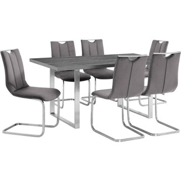 Fenton & Pacific 7 Piece Dining Set - Grey, Brushed Stainless Steel
