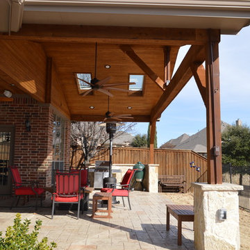 Garland, TX, Patio Cover with Skylights and Custom Stone Kitchen/Grill Area