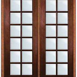 Prehung French Double Door 96 Wood Mahogany Full Lite 12 Lite - Patio Doors