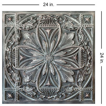 Milan Faux Tin Ceiling Tile - 24 in x 24 in, Pack of 10, #DCT 10, Reclaimed Tin