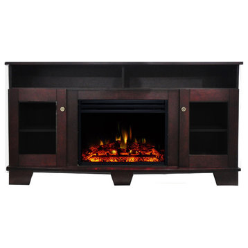 Electric Fireplace Heater With 59" Walnut TV Stand, Deep Log Display