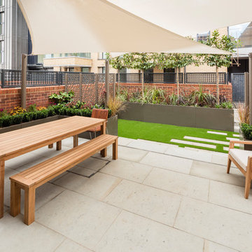 Barratt Homes Fulham Riverside Artificial Grass and Shade Sail Structure Garden