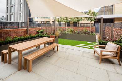 Barratt Homes Fulham Riverside Artificial Grass and Shade Sail Structure Garden