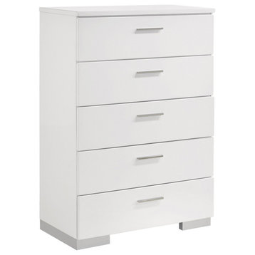 Wood Chest with 5 Drawers, Glossy White