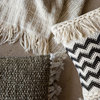 Natural/Black 18"x18" Embroidered Zig-Zag Pattern With Fringe Accent Pillow