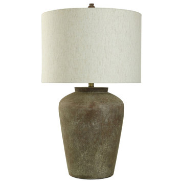 Patina Cotta Rustic Cement Table Lamp Aged Brown Finish Heathered Oatmeal