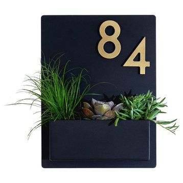 Mid-Century Madness Planter, Black, Four Brass Numbers
