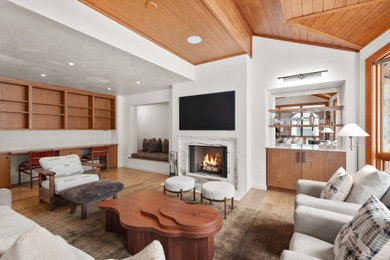 Example of a mid-century modern living room design in Denver