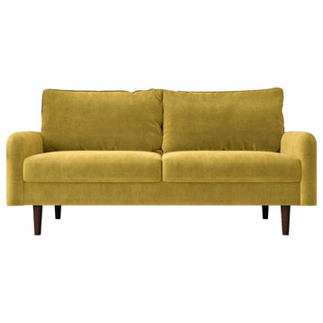 Retro Modern Loveseat, Tapered Legs With Velvet Upholstered Seat, Golden Yellow
