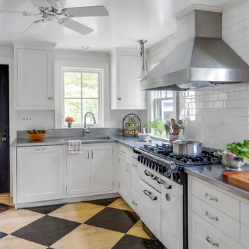 Integrated stainless steel sink and counters in a cook's kitchen- Concord, MA